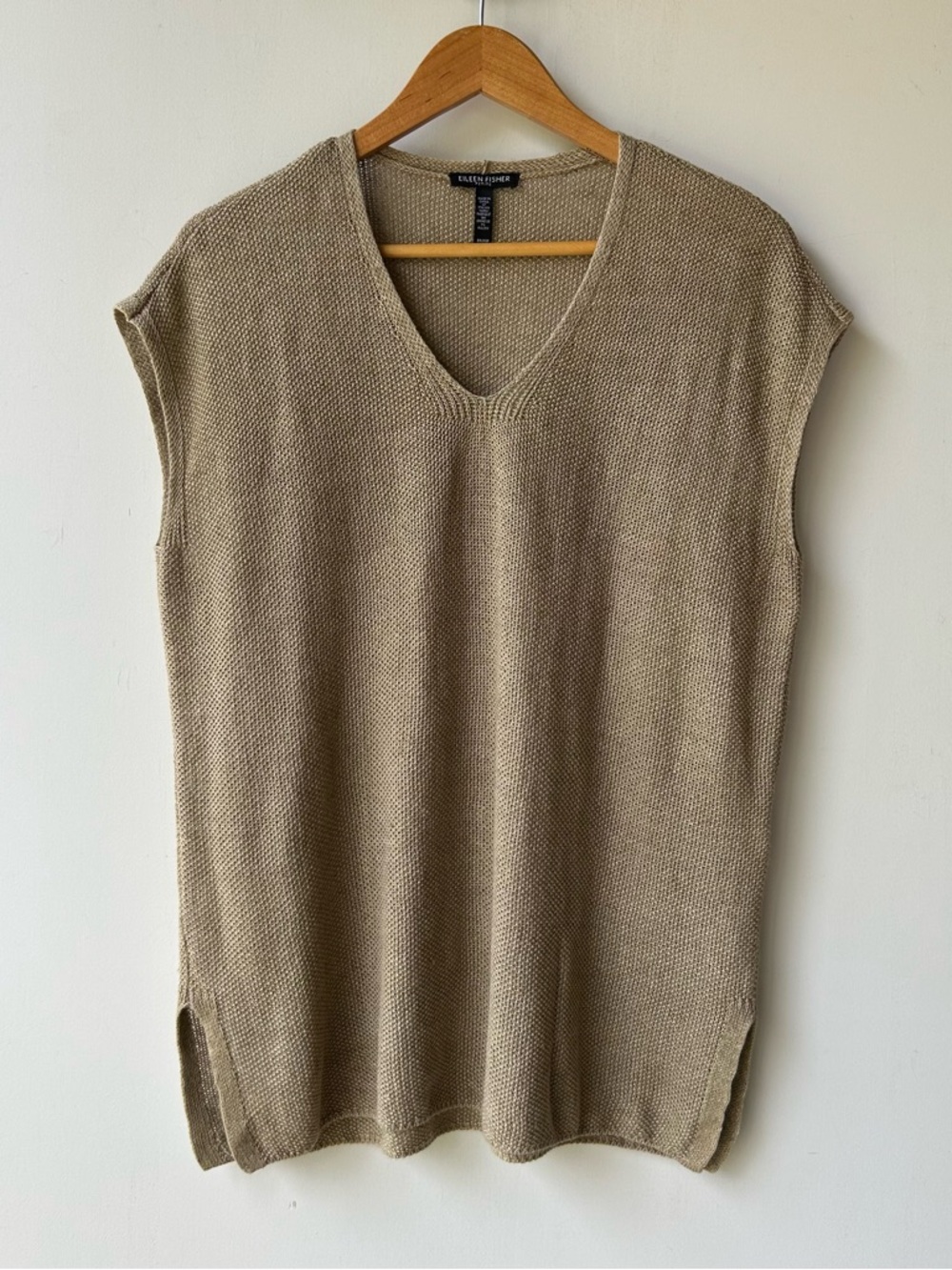 Eileen Fisher 100% Organic Linen Top Delave Khaki Tan Women’s Size PP XS Petite